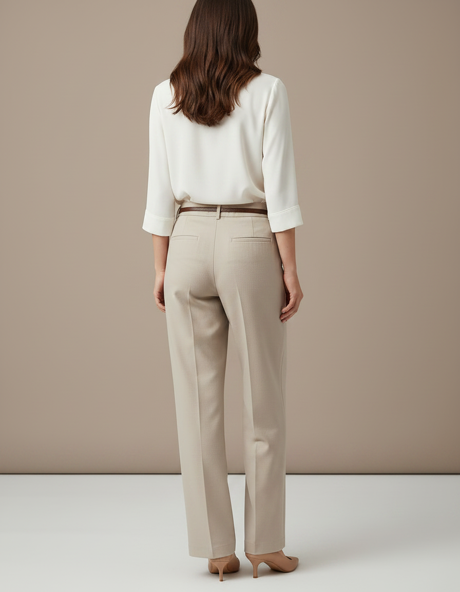Pantalon Chino Femme Beige Coupe Ample - Gabardine - vue 2
