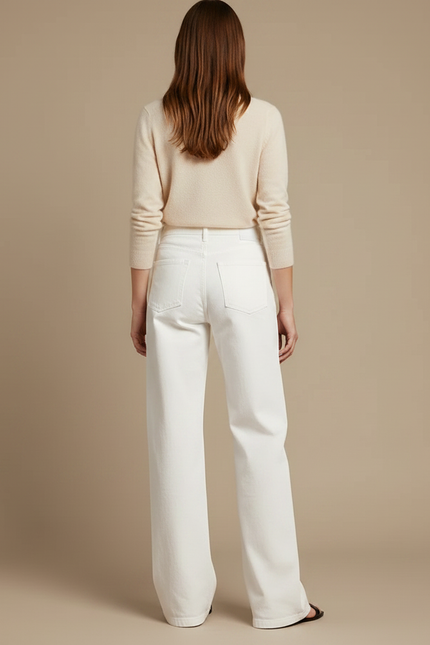 Pantalon Chino Blanc Ample Coton Femme Décontracté - Jean - vue 2