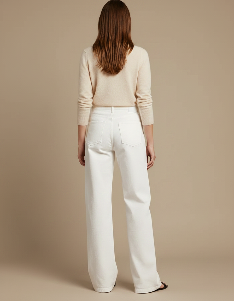 Pantalon Chino Blanc Ample Coton Femme Décontracté - Jean - vue 2