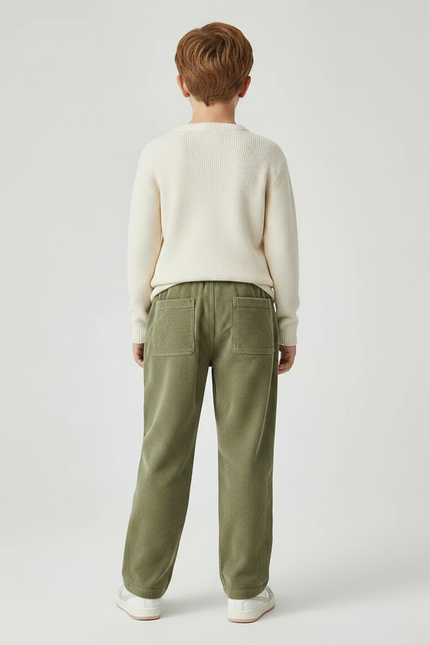 Pantalon Chino Vert Côtelé Ample Décontracté Enfant - Cordé - vue 2