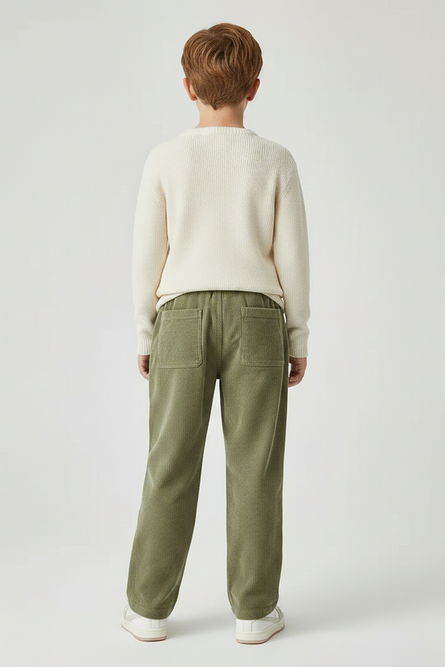 Pantalon Chino Vert Côtelé Ample Décontracté Enfant - Cordé - vue 2