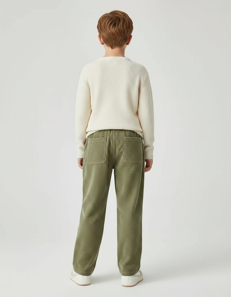 Pantalon Chino Vert Côtelé Ample Décontracté Enfant - Cordé - vue 2