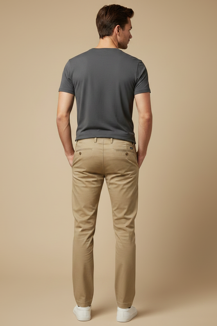 Pantalon Chino Kaki Coton Slim Homme Décontracté - vue 2