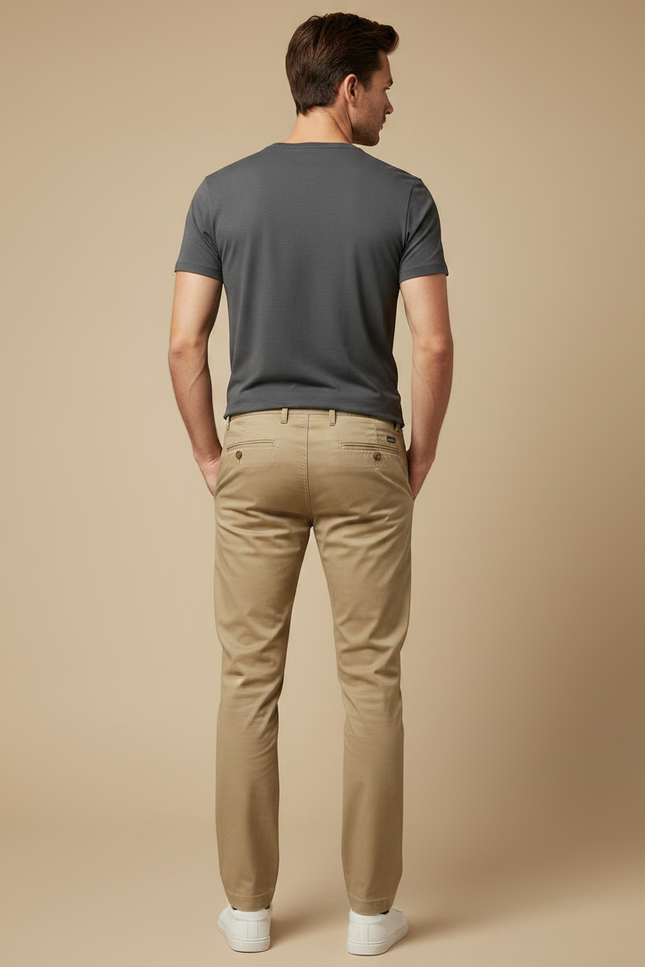 Pantalon Chino Kaki Coton Slim Homme Décontracté - vue 2