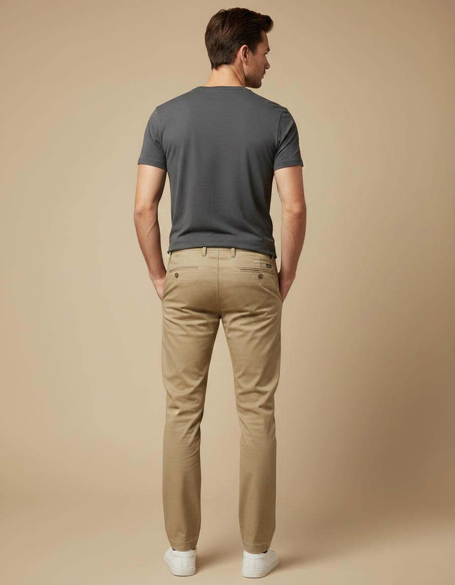 Pantalon Chino Kaki Coton Slim Homme Décontracté - vue 2