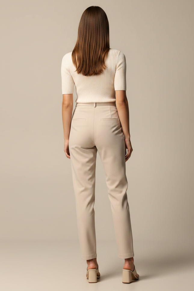 Pantalon Chino Beige Ajusté Taille Haute Élégant - Polyester - vue 2