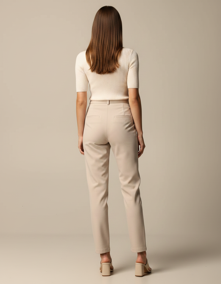 Pantalon Chino Beige Ajusté Taille Haute Élégant - Polyester - vue 2
