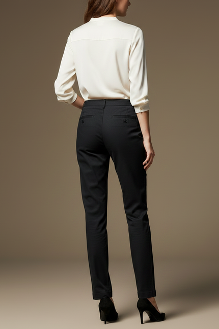 Pantalon Chino Noir Coton Droit Élégant Femme - vue 2