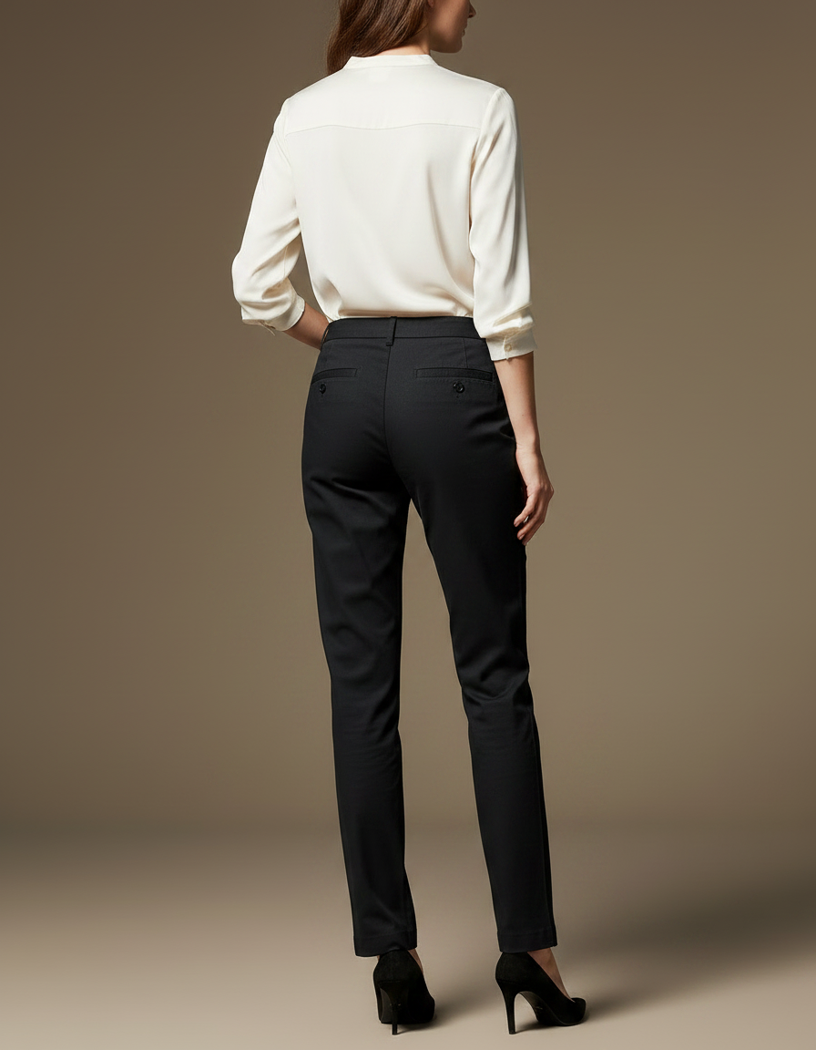 Pantalon Chino Noir Coton Droit Élégant Femme - vue 2