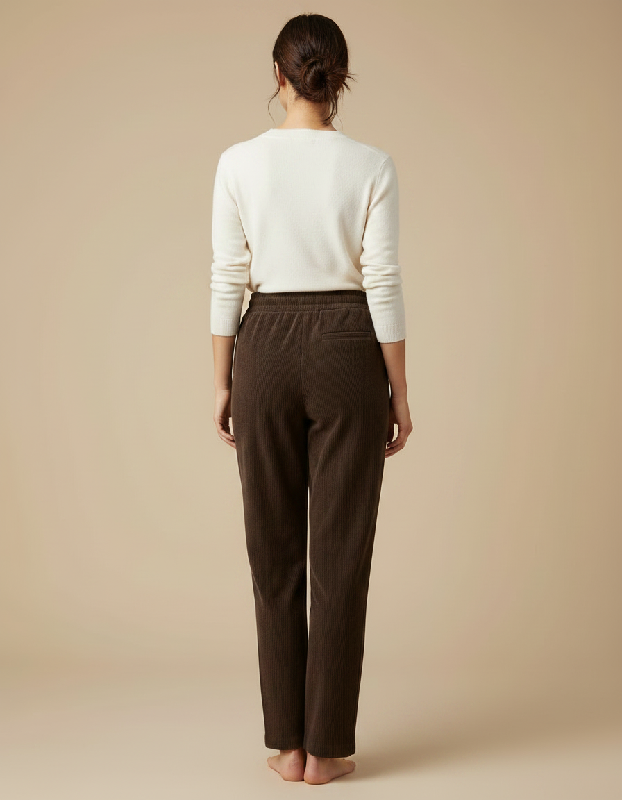 Pantalon Chino Marron Côtelé Droit Confortable Femme - Cordé - vue 2