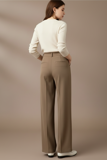 Pantalon Chino Marron Ample Fluide Taille Haute Décontracté - Viscose - vue 2