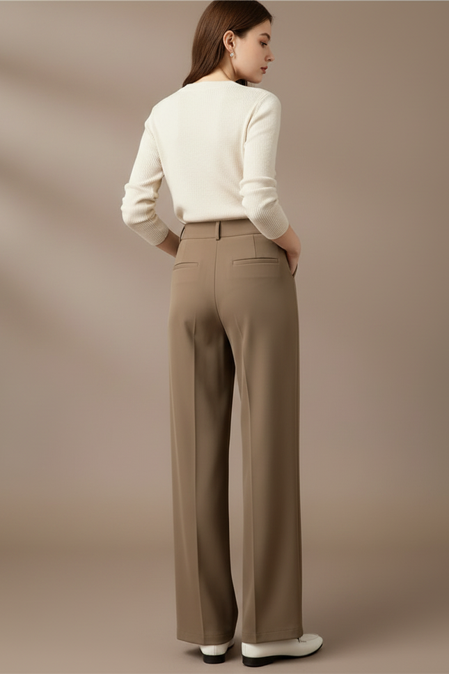 Pantalon Chino Marron Ample Fluide Taille Haute Décontracté - Viscose - vue 2