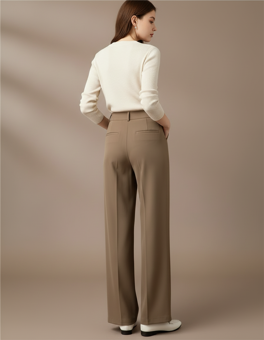 Pantalon Chino Marron Ample Fluide Taille Haute Décontracté - Viscose - vue 2