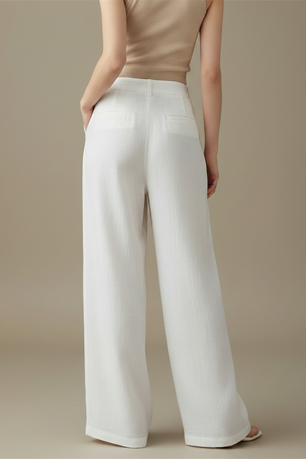 Pantalon Chino Blanc Lin Ample Droit Élégant Femme - vue 2