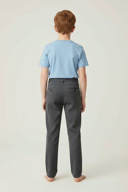 Pantalon Chino Gris Texturé Coupe Droite Enfant - Tweed - vue 2