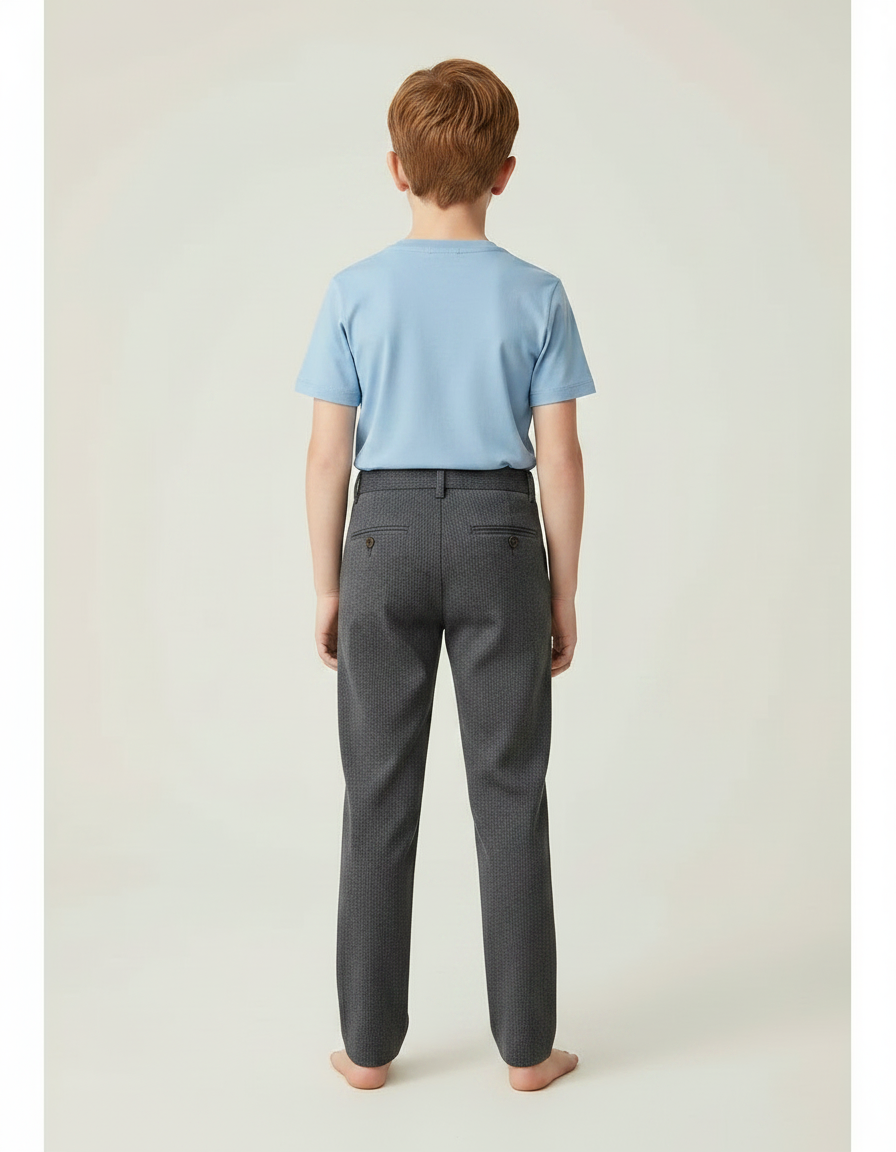 Pantalon Chino Gris Texturé Coupe Droite Enfant - Tweed - vue 2