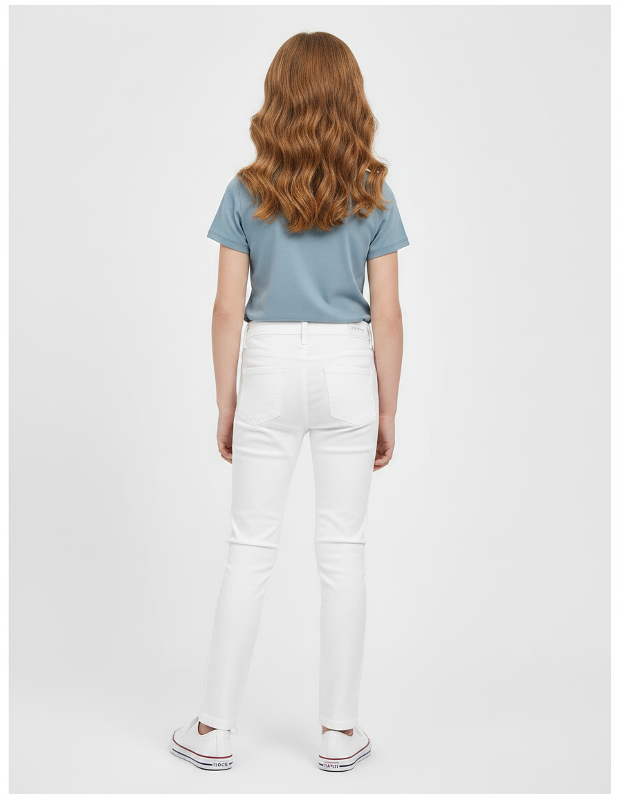 Pantalon Chino Blanc Skinny Coton Fille Uni - vue 2