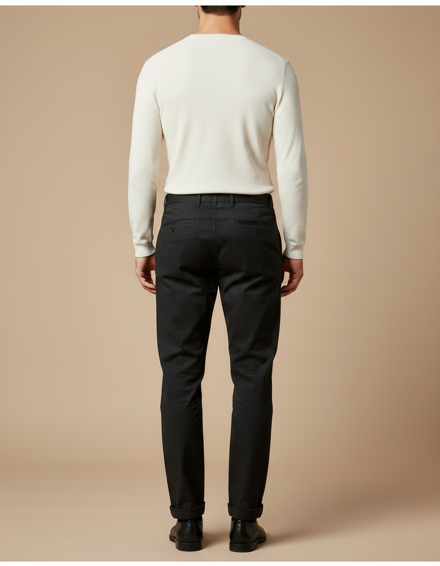 Pantalon Chino Noir Coton Droit Tapered Homme - vue 2