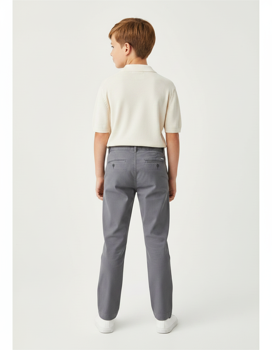 Pantalon Chino Garçon Gris Tapered - Gabardine - vue 2