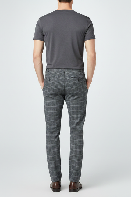Pantalon Chino Gris Carreaux Homme Droit Élégant - Laine - vue 2