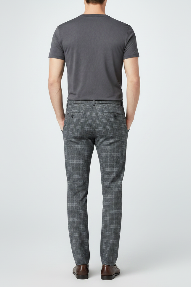 Pantalon Chino Gris Carreaux Homme Droit Élégant - Laine - vue 2