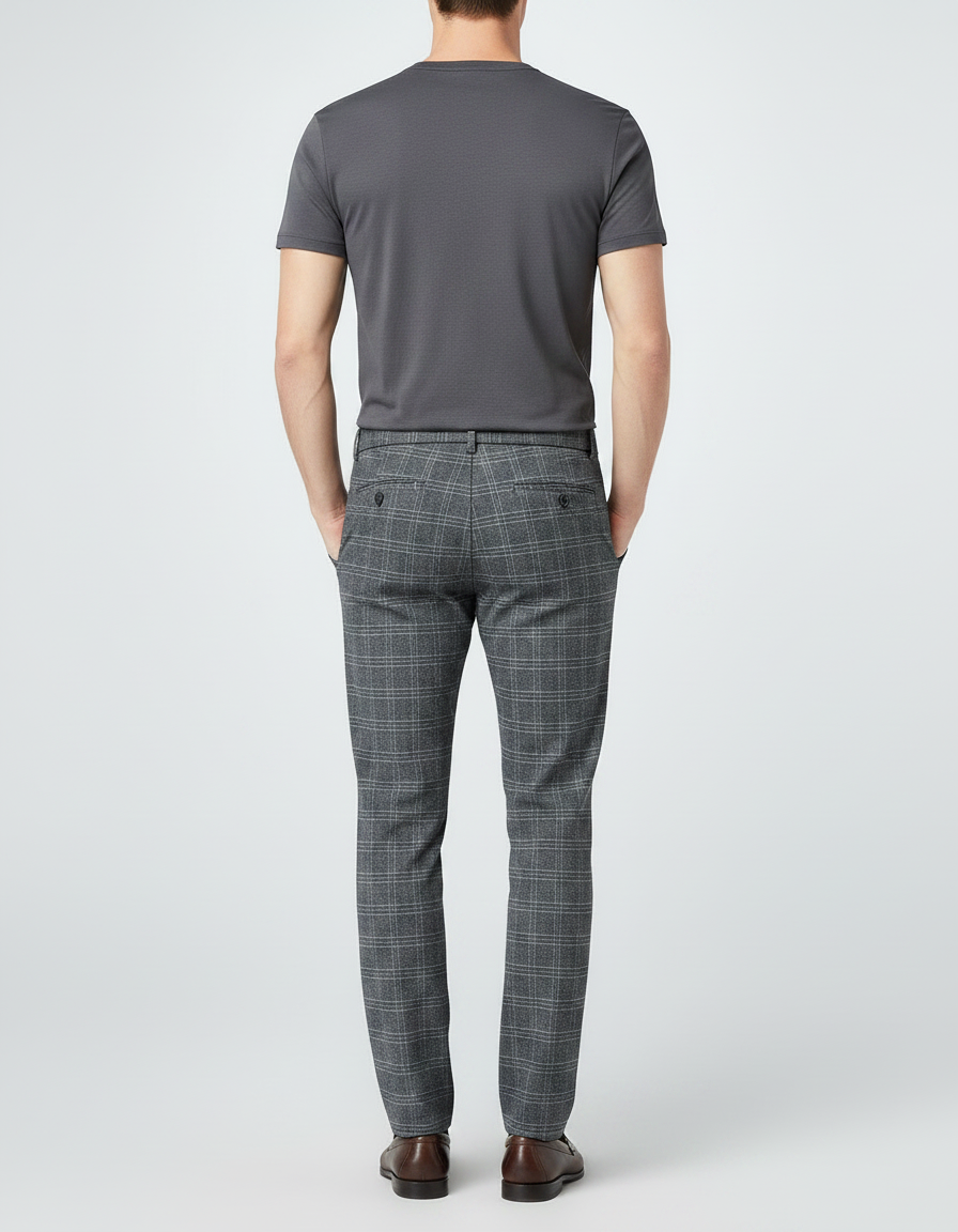 Pantalon Chino Gris Carreaux Homme Droit Élégant - Laine - vue 2