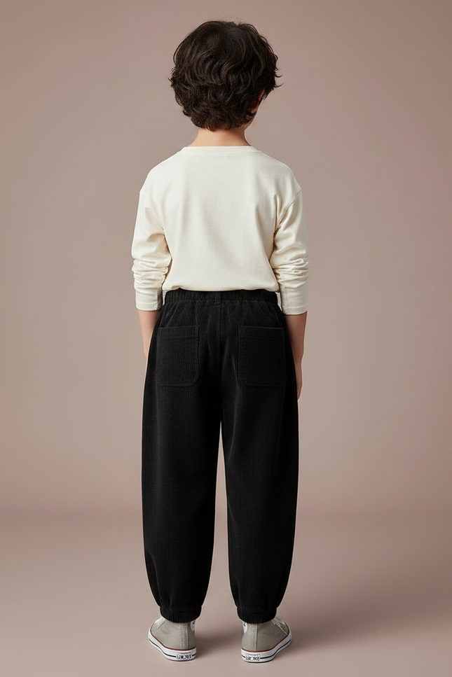 Pantalon Chino Noir Côtelé Ample Décontracté Garçon - Cordé - vue 2