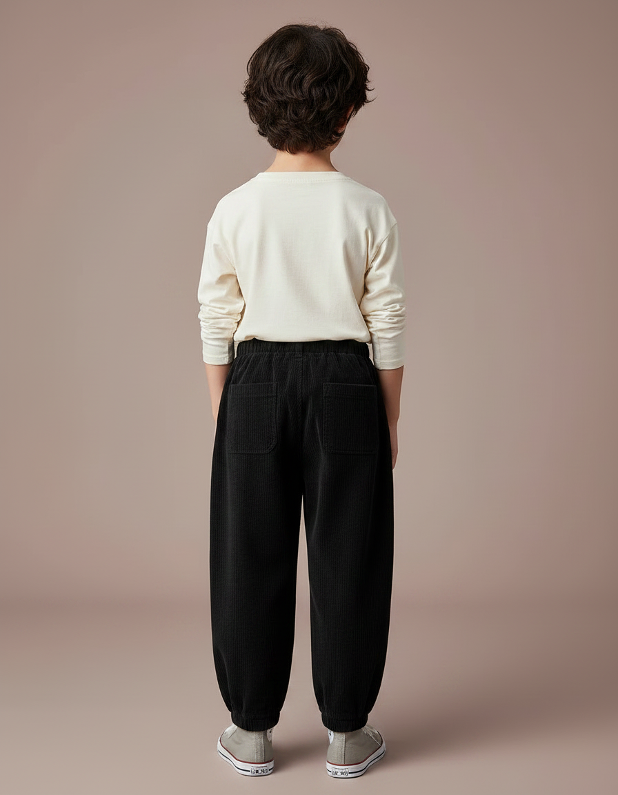 Pantalon Chino Noir Côtelé Ample Décontracté Garçon - Cordé - vue 2