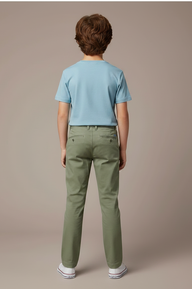 Pantalon Chino Vert Olive Coton Droit Enfant Garçon - Kaki - vue 2