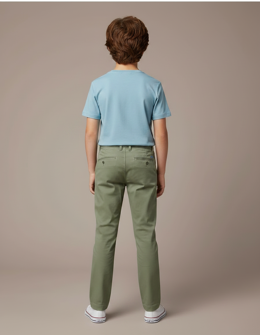 Pantalon Chino Vert Olive Coton Droit Enfant Garçon - Kaki - vue 2