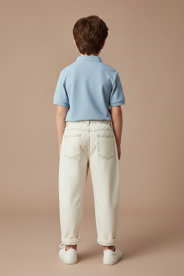 Pantalon Chino Écru Garçon Ample Coton Décontracté - Beige - vue 2
