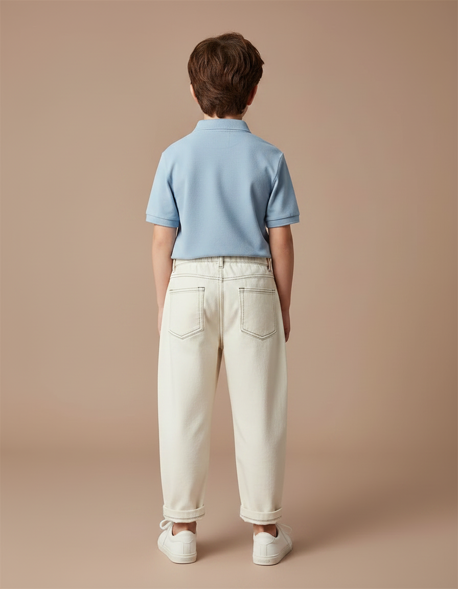 Pantalon Chino Écru Garçon Ample Coton Décontracté - Beige - vue 2