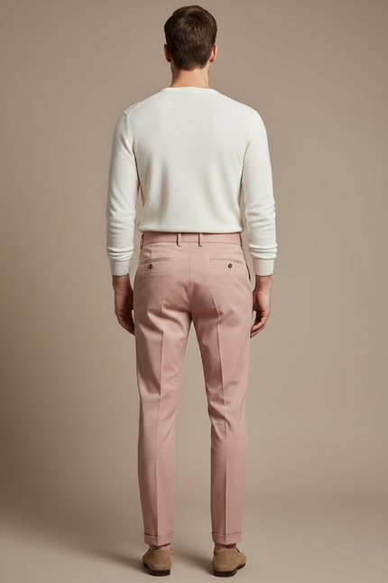 Pantalon Chino Rose Plissé Taille Haute Élégant Homme - Gabardine - vue 2