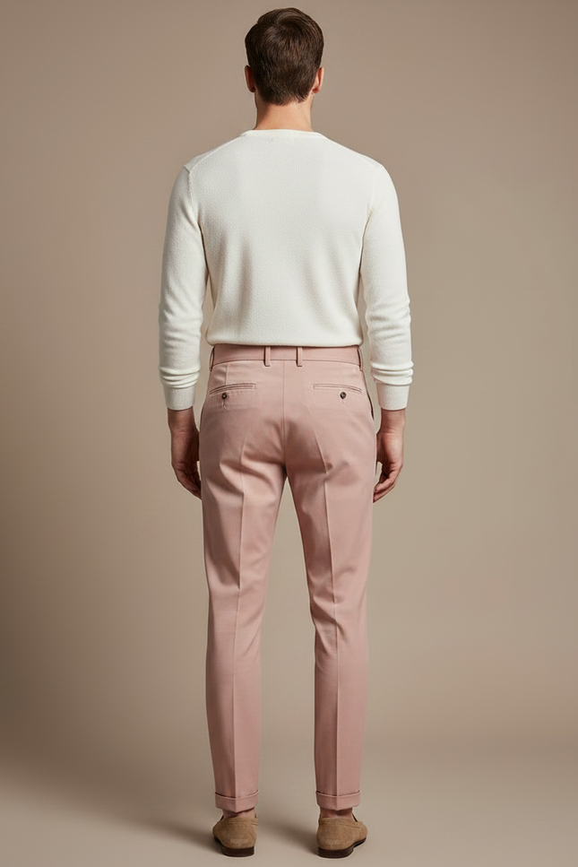 Pantalon Chino Rose Plissé Taille Haute Élégant Homme - Gabardine - vue 2