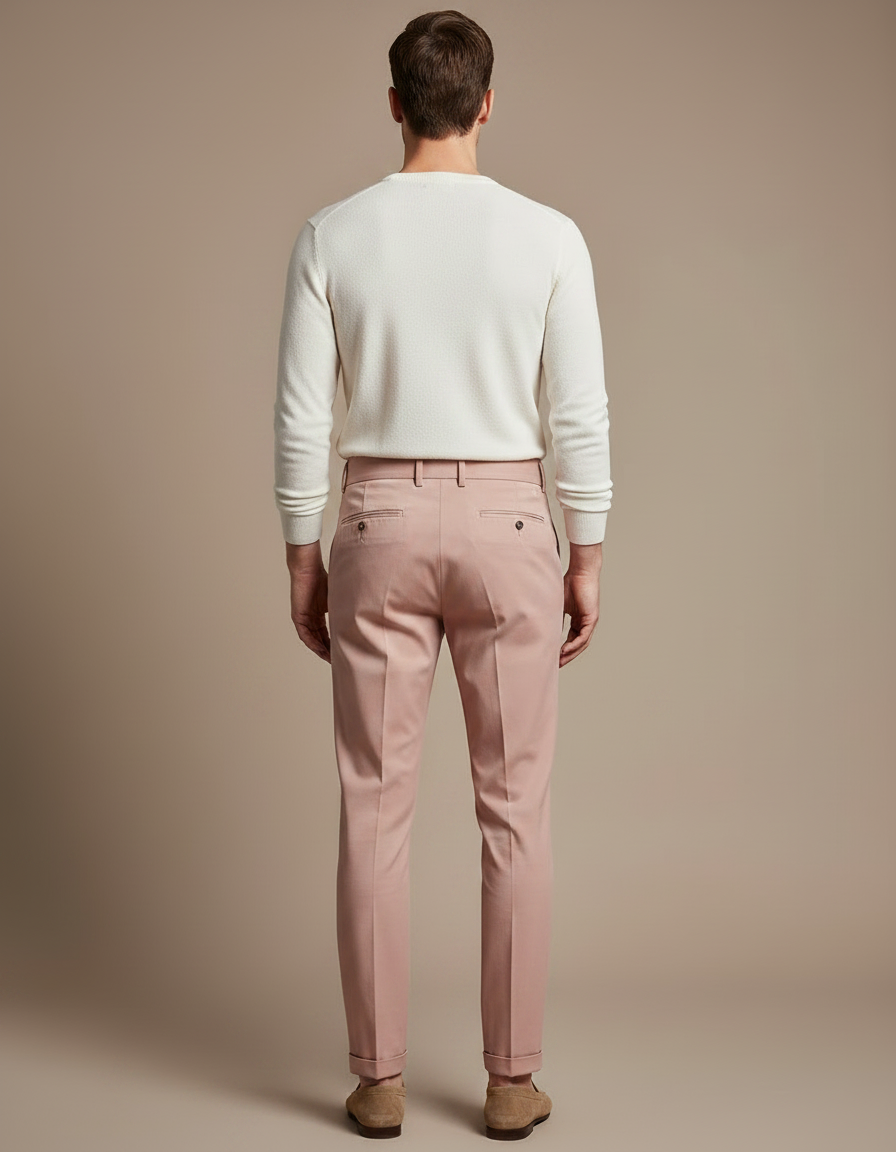 Pantalon Chino Rose Plissé Taille Haute Élégant Homme - Gabardine - vue 2