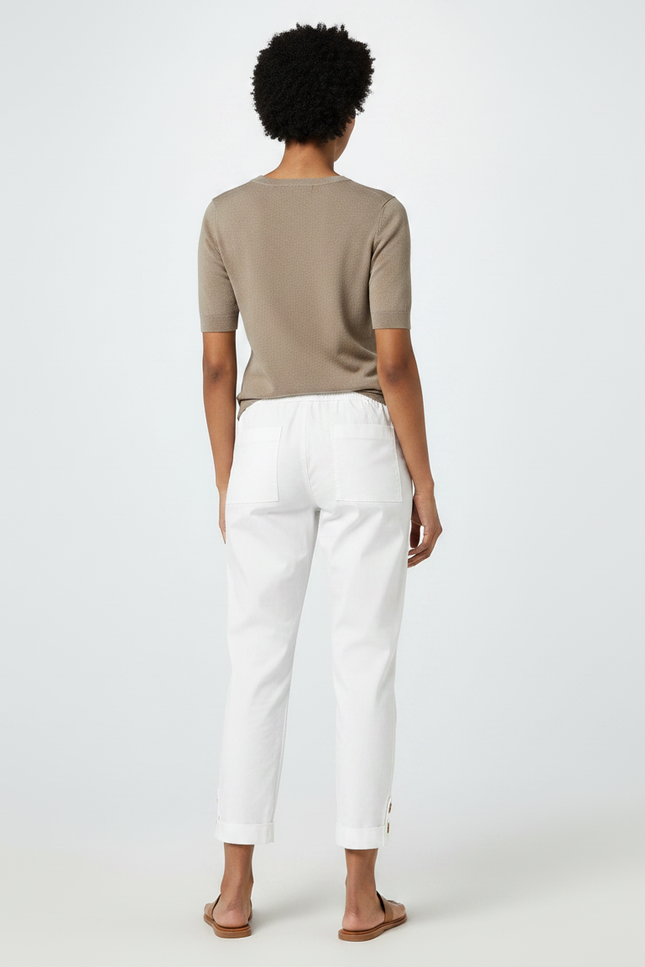 Pantalon Chino Blanc Coton Taille Haute Boutons Femme - vue 2