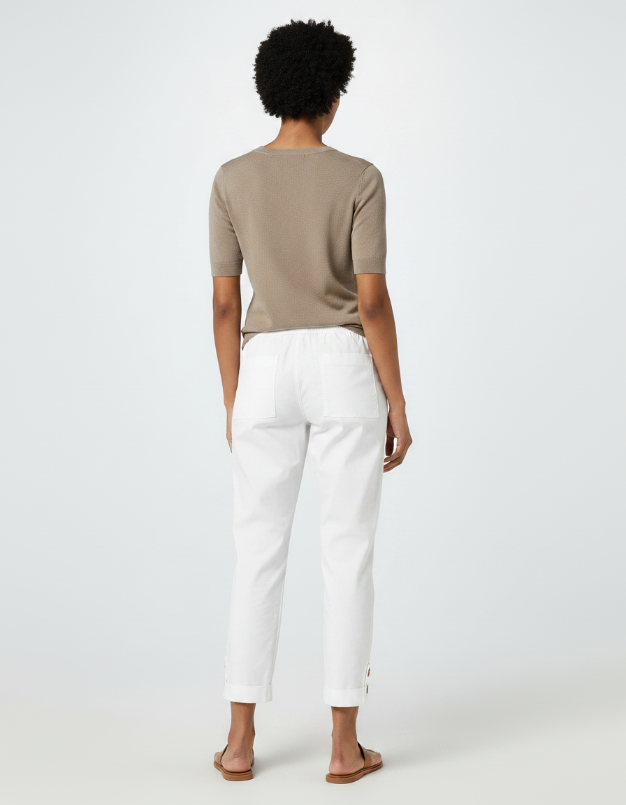 Pantalon Chino Blanc Coton Taille Haute Boutons Femme - vue 2