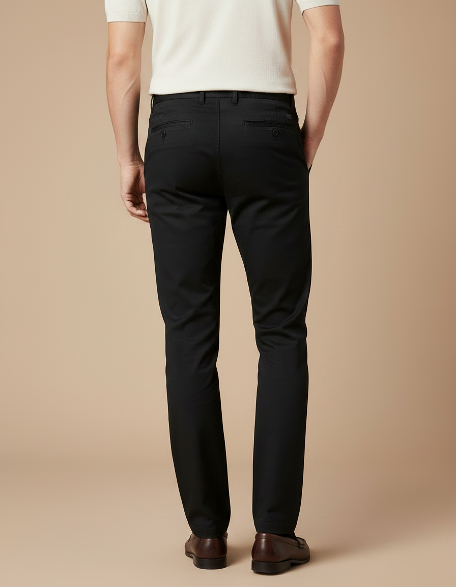 Pantalon Chino Noir Coton Coupe Droite Homme - vue 2