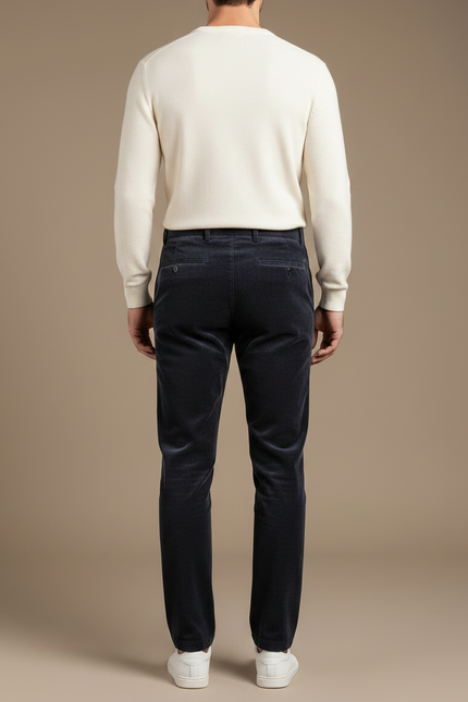 Pantalon Chino Velours Côtelé Bleu Marine Droit Homme - Cordé - vue 2