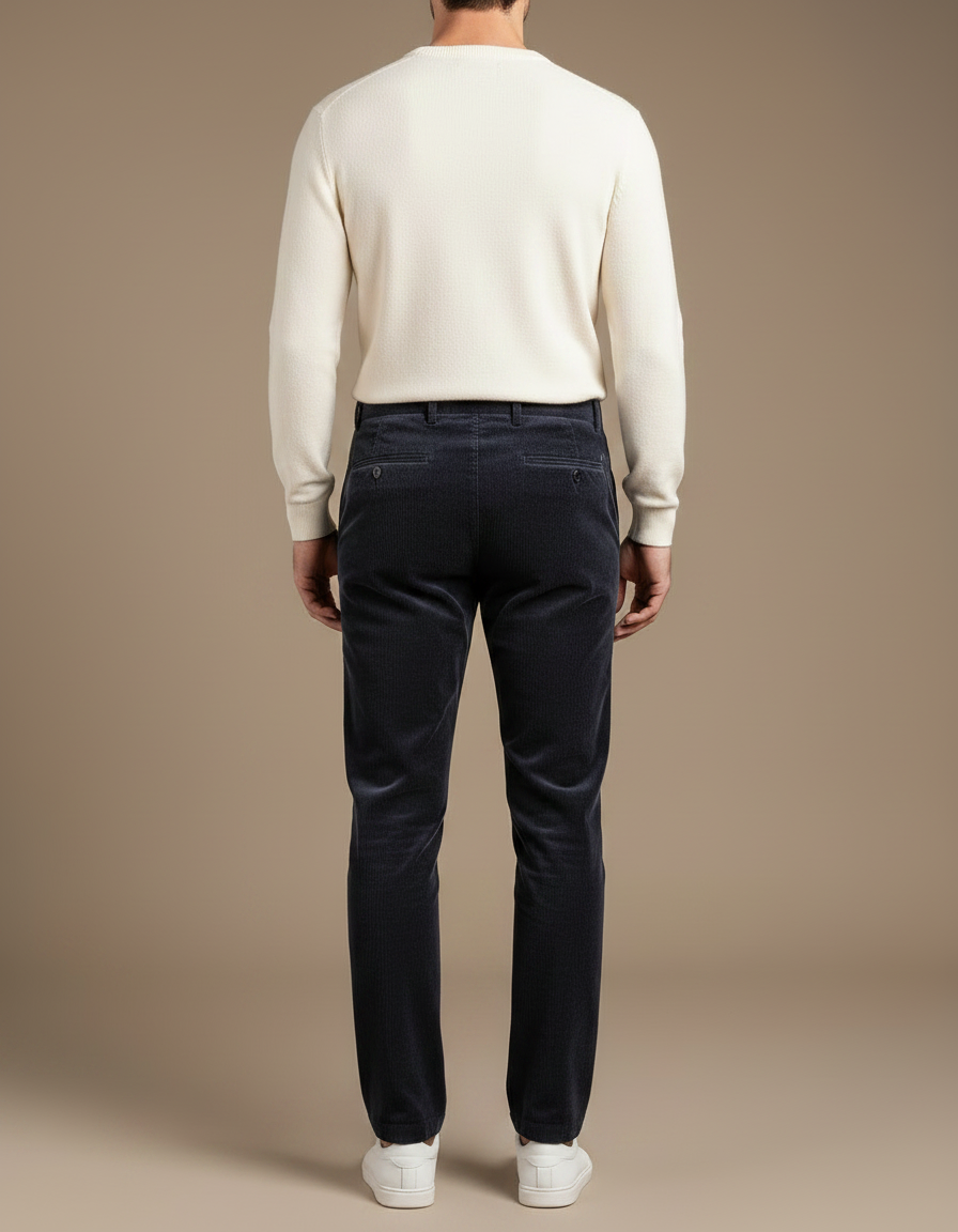 Pantalon Chino Velours Côtelé Bleu Marine Droit Homme - Cordé - vue 2