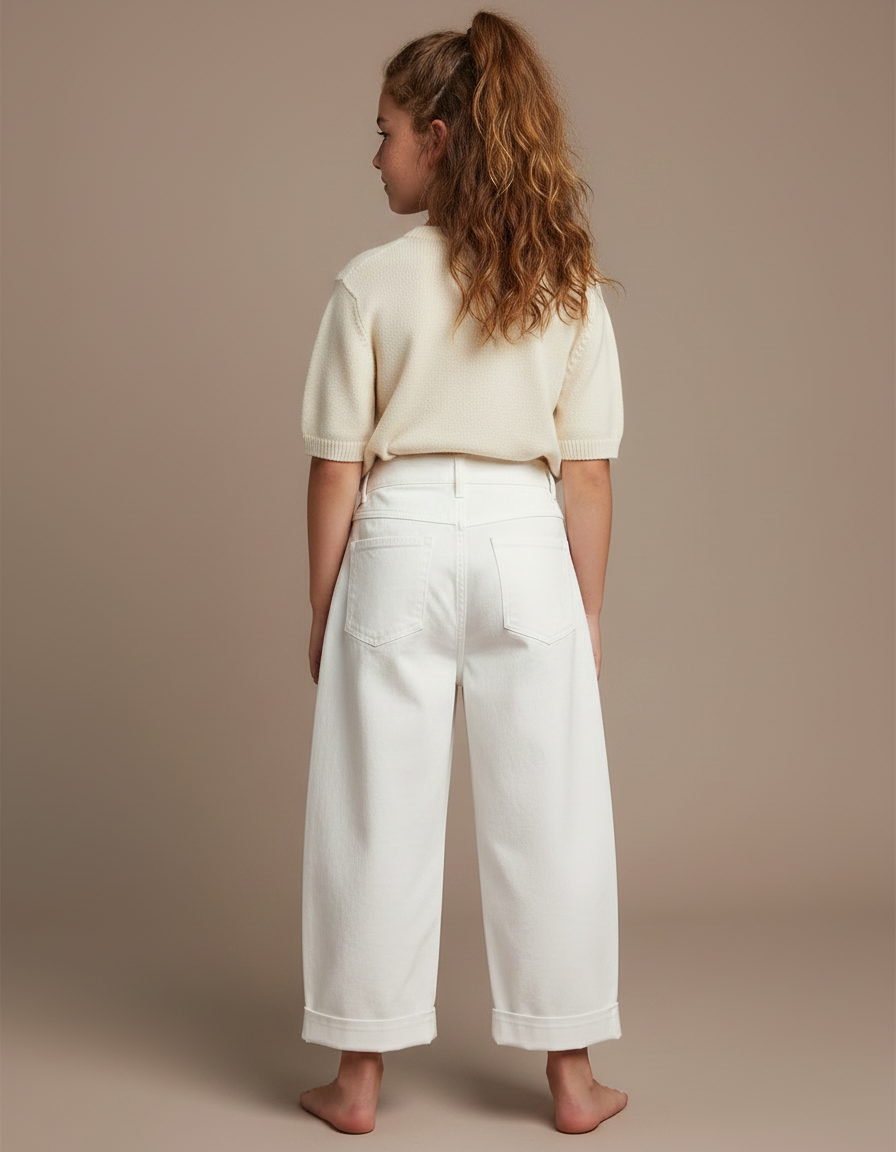 Pantalon Chino Écru Coton Ample Décontracté Enfant - Blanc Toile - vue 2