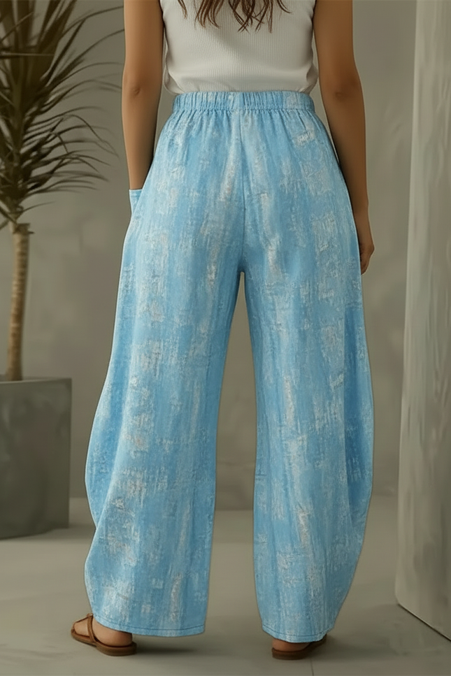 Pantalon Chino Ample Imprimé Chien Décontracté Bleu - Viscose - vue 2