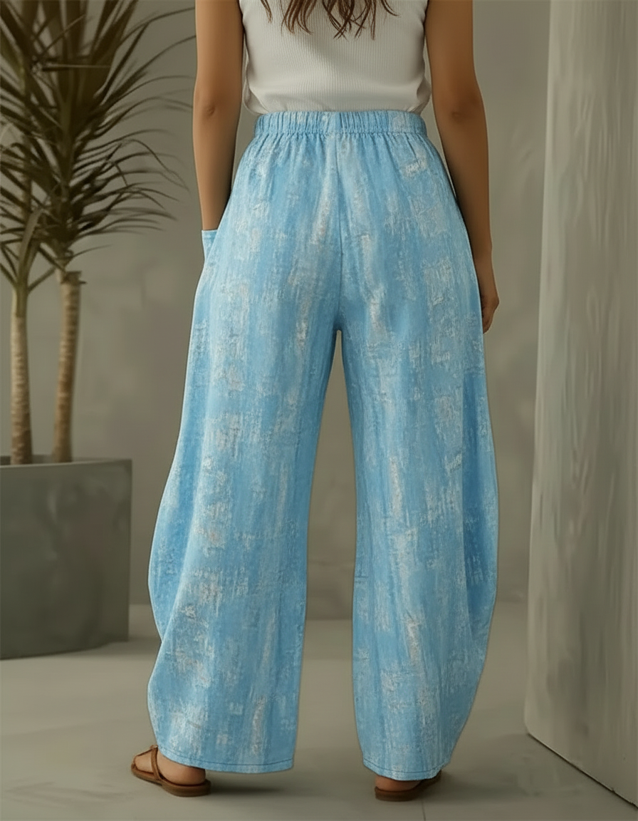 Pantalon Chino Ample Imprimé Chien Décontracté Bleu - Viscose - vue 2