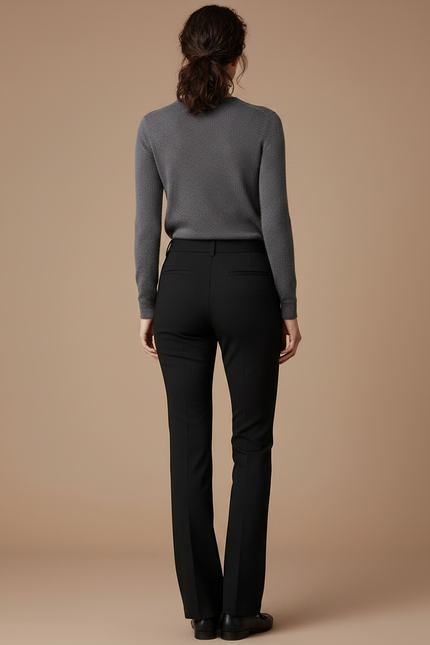 Pantalon Chino Noir Évasé Élégant Décontracté Femme - Gabardine - vue 2