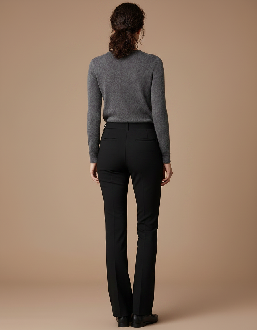 Pantalon Chino Noir Évasé Élégant Décontracté Femme - Gabardine - vue 2