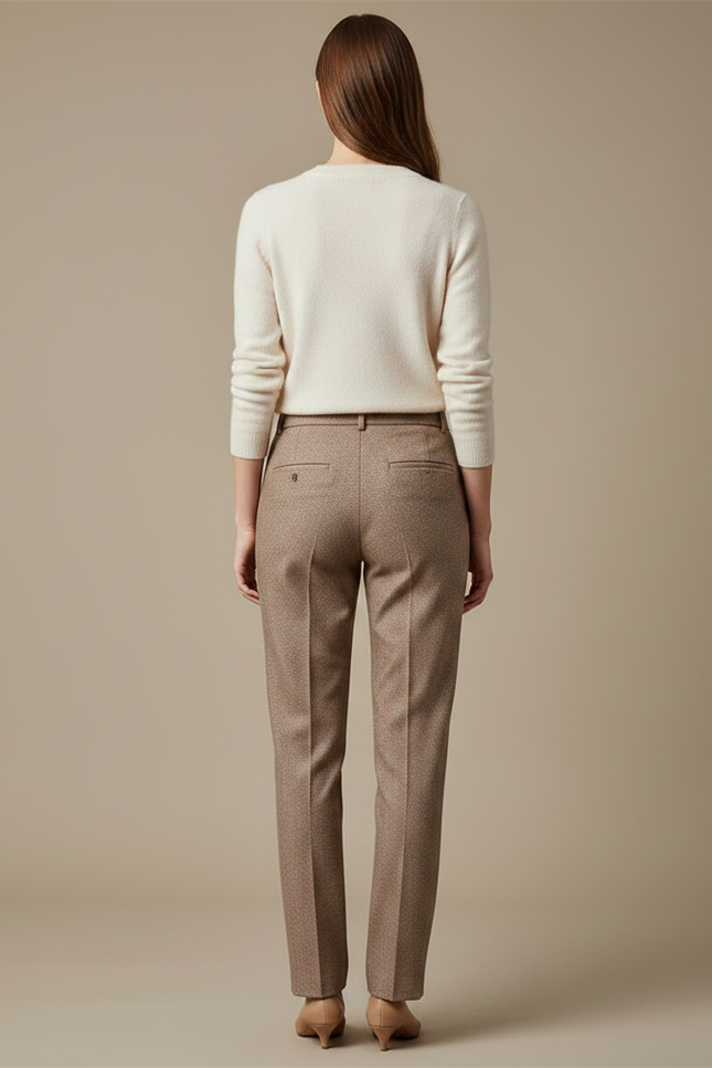 Pantalon Chino Marron Droit Élégant Texturé Femme - Tweed - vue 2