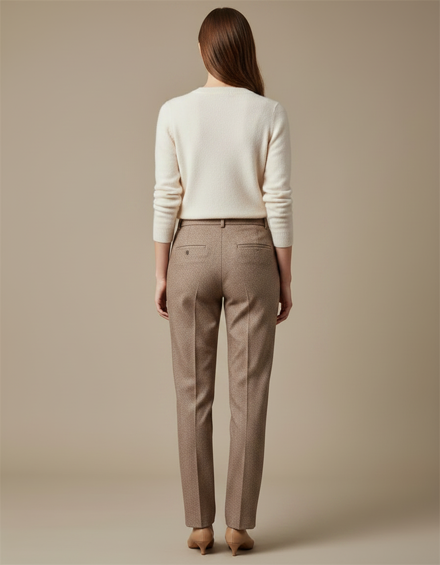 Pantalon Chino Marron Droit Élégant Texturé Femme - Tweed - vue 2