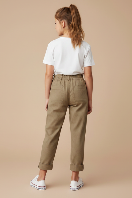 Pantalon Chino Kaki Coton Lin Ample Enfant Décontracté - vue 2