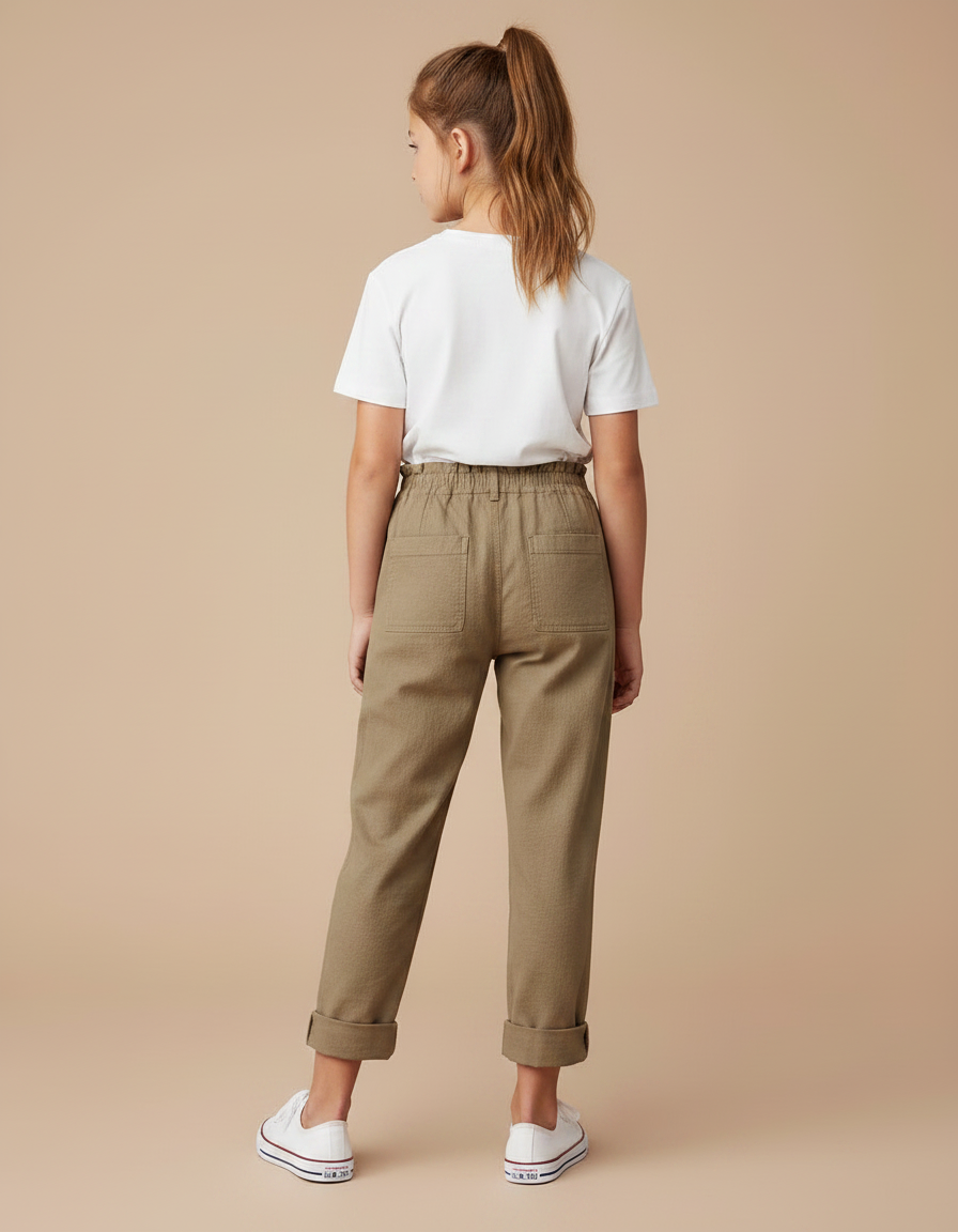 Pantalon Chino Kaki Coton Lin Ample Enfant Décontracté - vue 2