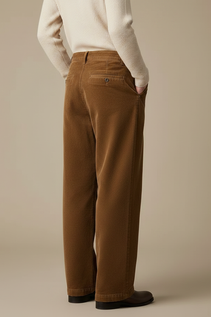 Pantalon Chino Marron Côtelé Ample Décontracté Homme - Cordé - vue 2